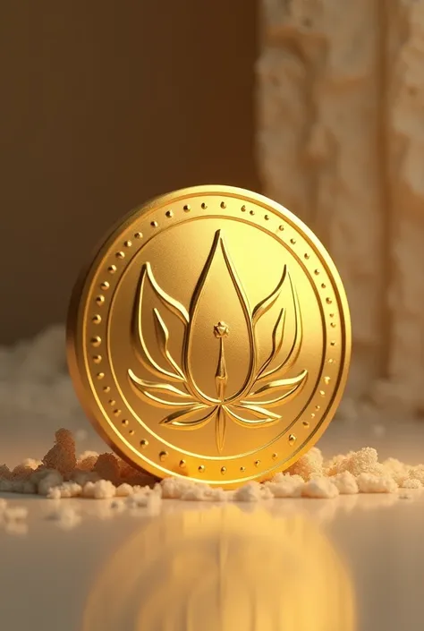 Create an image of a golden coin with a symbol of mindfulness on it