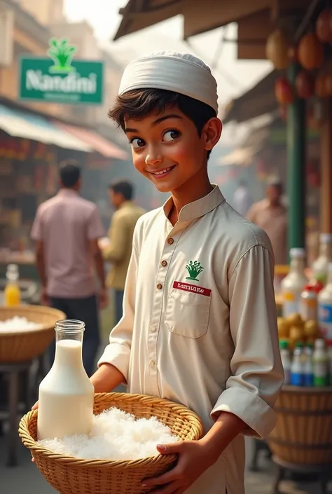 Topi Muslim boy Young One man selling milk in packed nandini 