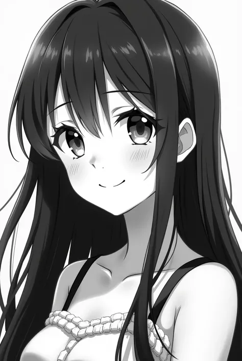 An anime girl should be 2 , black long hair and smile for avatar. The image should be completely black and white  