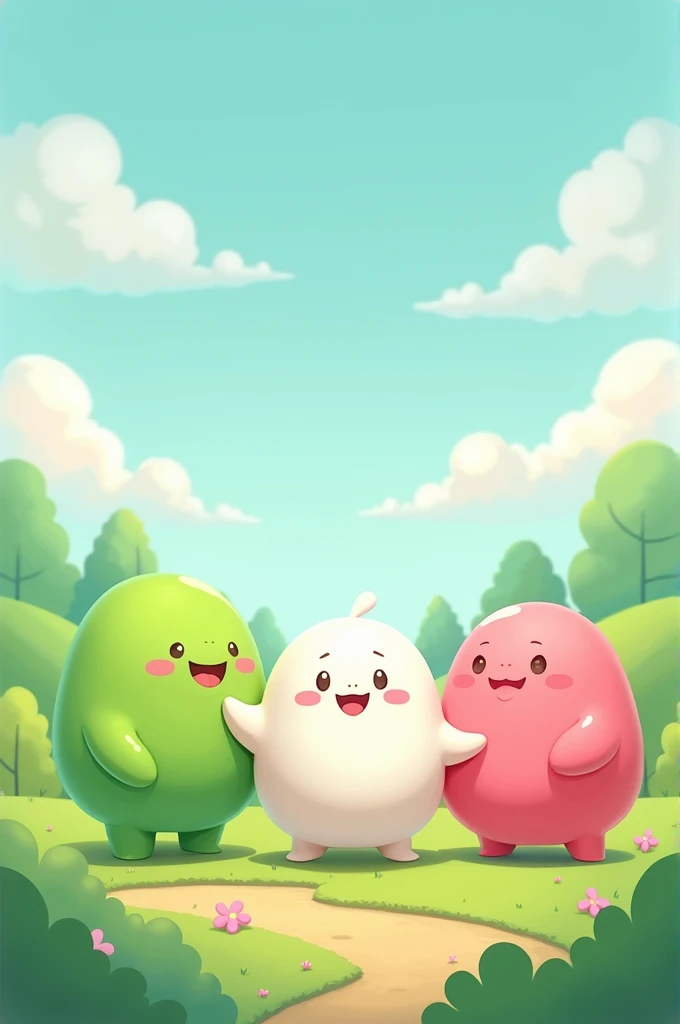 make a green, white, and pink pico park game characters together