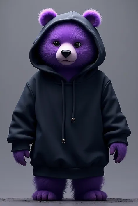 A purple bear with black hair wearing a black hoodie with no Happy Tree Friends prints 