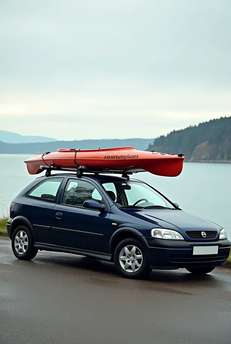 astra hatch 1999 two doors navy blue with fishing kayak