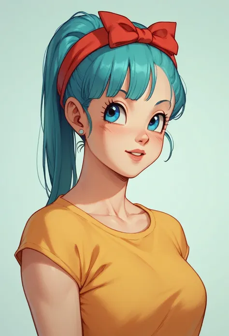 anime、 bulma from dragon ball, one girl, alone, view your viewers, i&#39;m embarrassed、 long hair, aqua hair, sexy, ((((thick th...