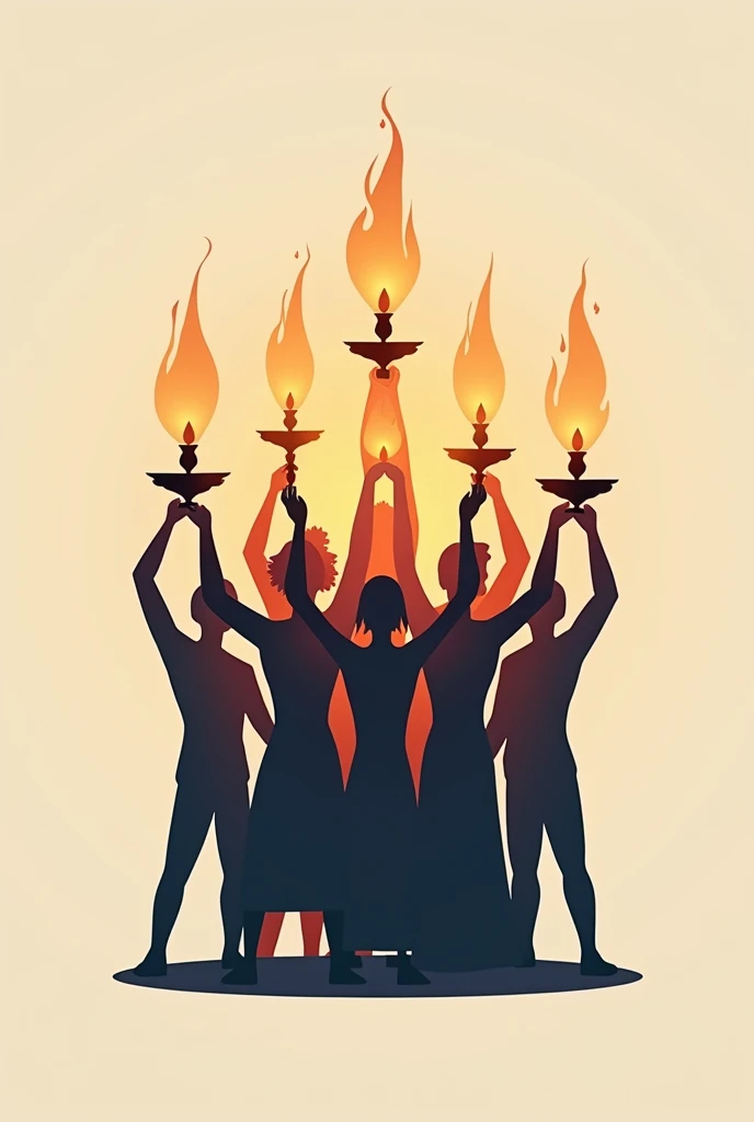 Can you draw a logo for 6 people dont show gender holding a lamp or fire make every hand of 6 people to fire. The above picture is ok but dont mention any love sign in it