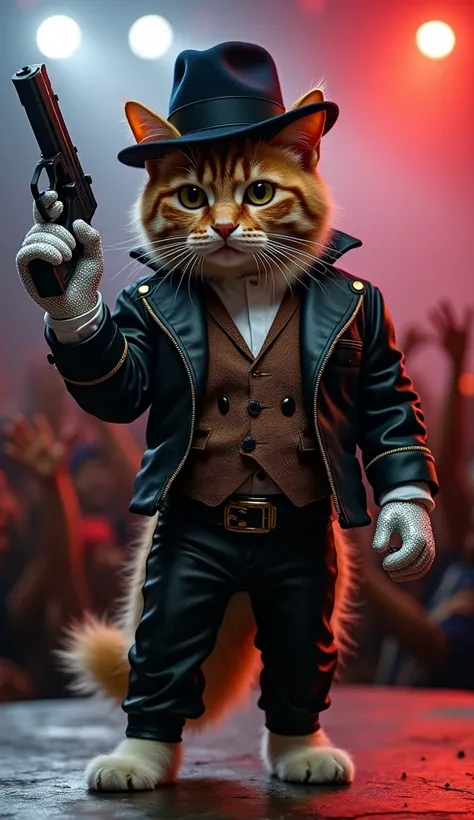 Dressed as Michael Jackson、Armed cat standing