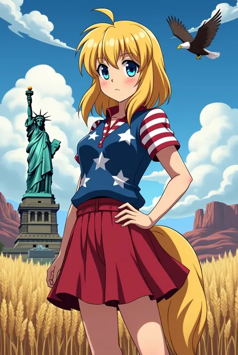 Applejack as America Hetalia female blonde hair color blue eyes