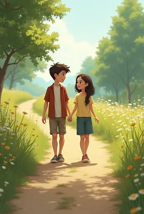 Human Girl and boy walking on the road holding hand