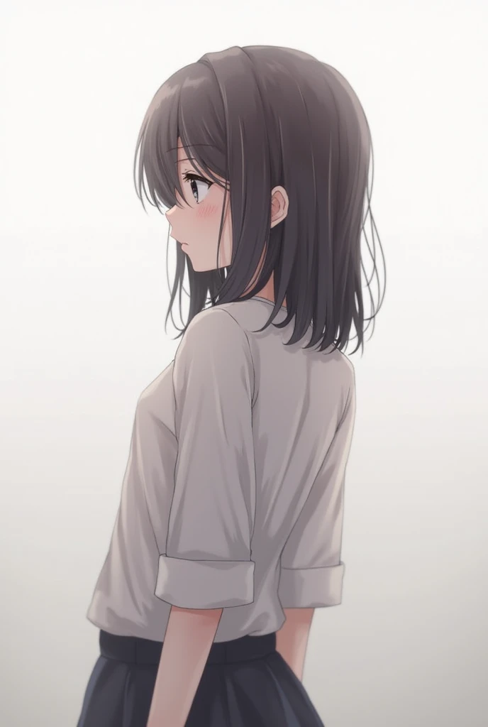 One girl, solo, Medium Hair, Open your mouth a little, Simple Background, Back view, anime, 