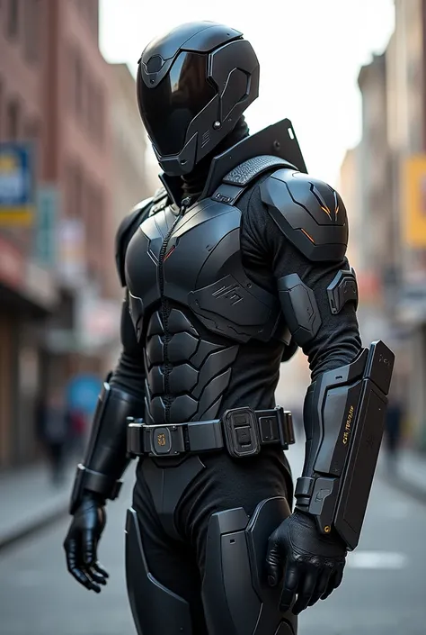 create a superhero with these characteristics: Miguel wears light armor, reinforced with steel plates at strategic points, which provides protection without compromising your mobility. He wears a helmet with a visor that can be lowered for additional prote...