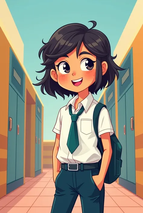 Cartooning, 2D, teenage wearing uniform 