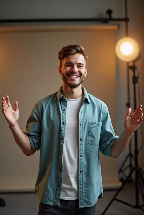 Young man saying hey guys to the subscriber 
