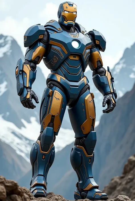   Iron Man with blue and brown armor, inspired by the mountains and traditions of the state, ultrarealistic, Full HD, 8k, 9:16, realism 