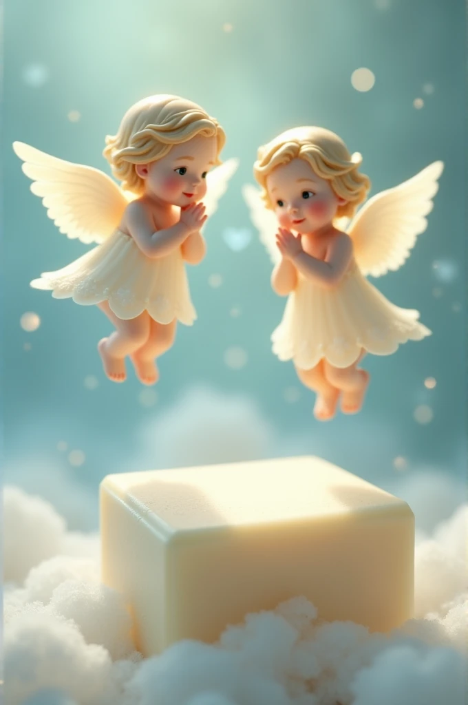 Generates an image of two little angels with a soap on top