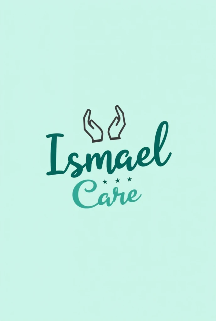 A minimalist logo for a company named Ismael Care that focuses on helping and caring for people. The logo features a soothing color palette of light blue and green, with soft, rounded typography. The word Ismael is written in a light, welcoming font, while...