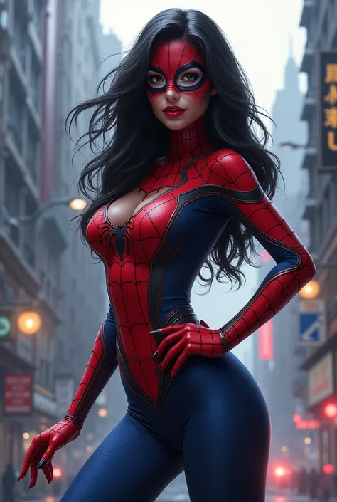 Create an image of a hot woman in a Spider-Man outfit 