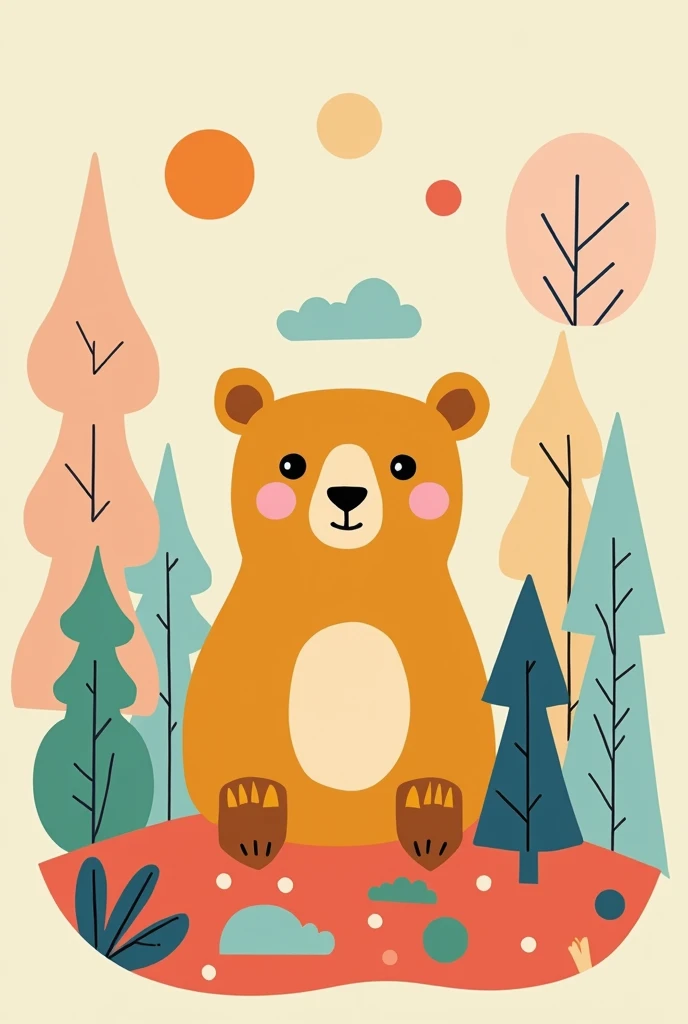 Draw a bear using the basic shapes in Microsoft word but there is no lines and shadows, and make the backround full of basic shapes