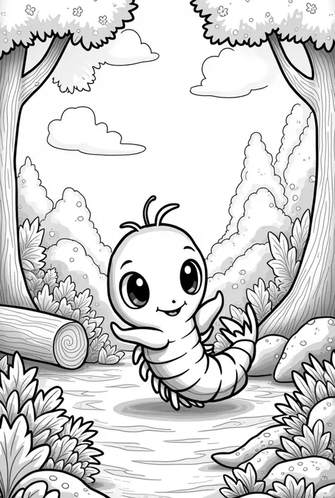 coloring page cute udang as he roams through the forest black and white