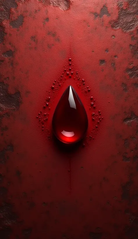 A droplet of blood at the center of a redish-brown cover