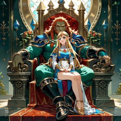 ((highest quality)), ((masterpiece)), (detailed), （perfect face）、the woman is princess zelda, has medium-long blonde hair and is...