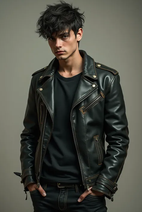 Boy with leather jacket and leather pants