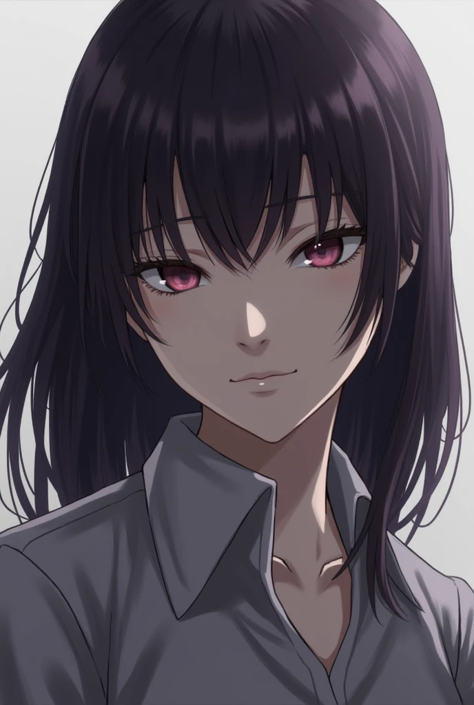 Horikita Suzune with purplish black hair and eyes with an expressionless face 