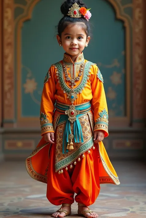 I need a kids dance outfit for lord Vishnus dress with equally covered chest or upper area , no barebody outfit.. dress should be equally suitable for boy only 