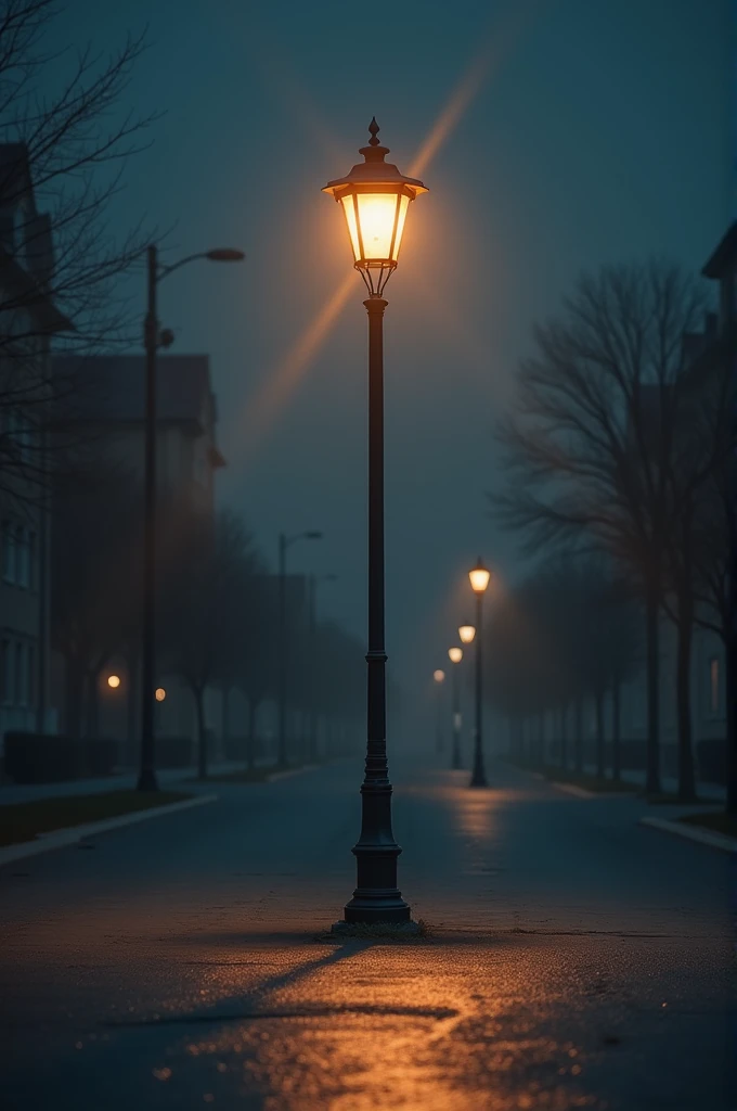 Single street light on