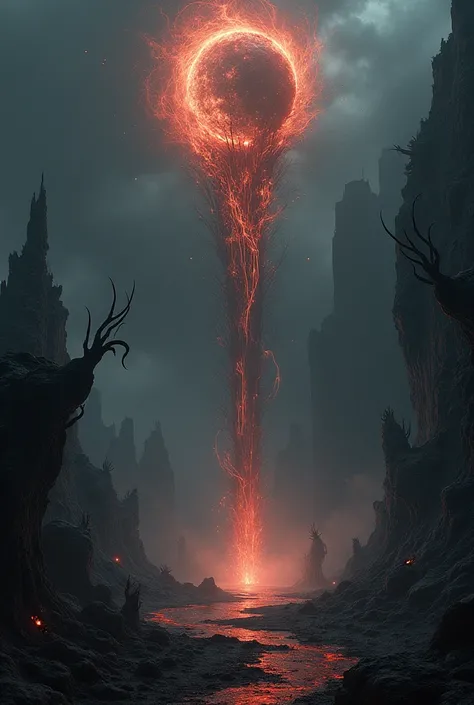 In the hell full of demons, a black flame emerges, and the flames pass through the space-time gate of hell