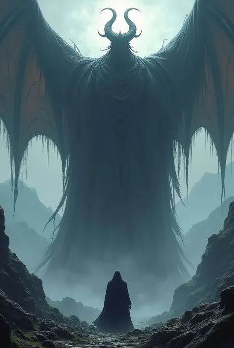 Blestarevialan, the largest dark god, is bigger than the mountains around him. He wears a dark robe and has wings like the other dark gods. (match the image to the character name)