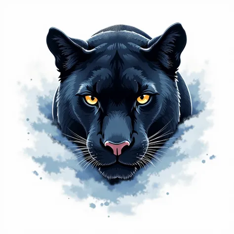 Panther logo, head in the snow, vector image, надпись „Luna the panthera", realistic street style graffiti, light watercolor strokes, image for t-shirt design, black fur, Golden Eyes, White background