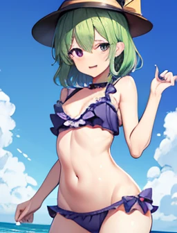 Touhou Characters　Small breasts　Koishi Komeiji　Sexy frilly swimsuit　Shiny skin