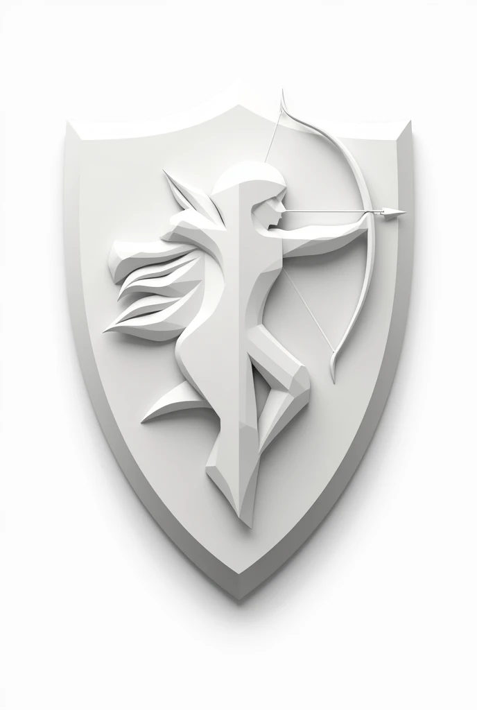 An all white football shield with an all white archer shooting an arrow 
