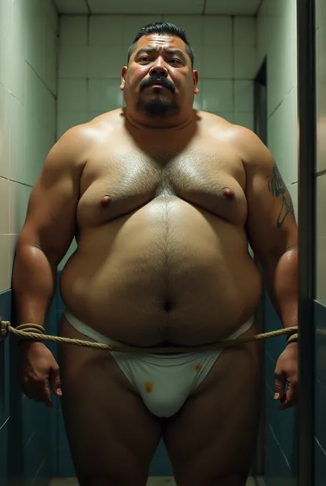 Photorealistic middle-aged obese Japanese male、Single eyelid、50th Generation、Short black mustache、Short black buzz cut、whole body、Fat-laden muscle bear、Homosexuals、Full Body、Thick, short legs with muscle and fat、Short, thick arms with muscle and fat、Square...