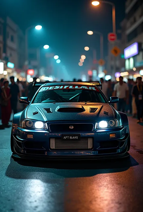 Gtr r34 at night in india like photo clicked by p in 480 p in indiaaa with full modified and big spoiler
Wide angle full car with crowd full car