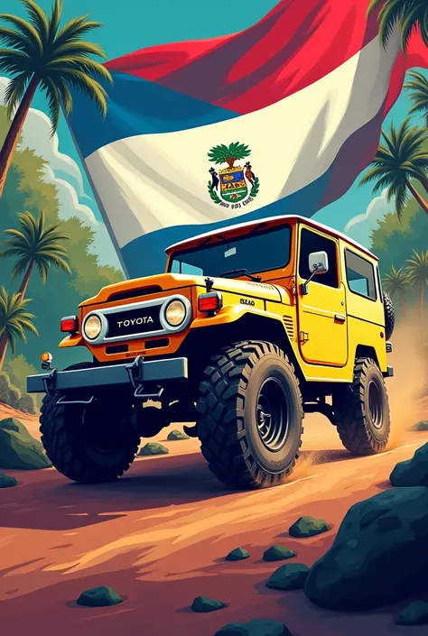 Animated poster Toyota fj 40 with flag and national symbols of costa rica