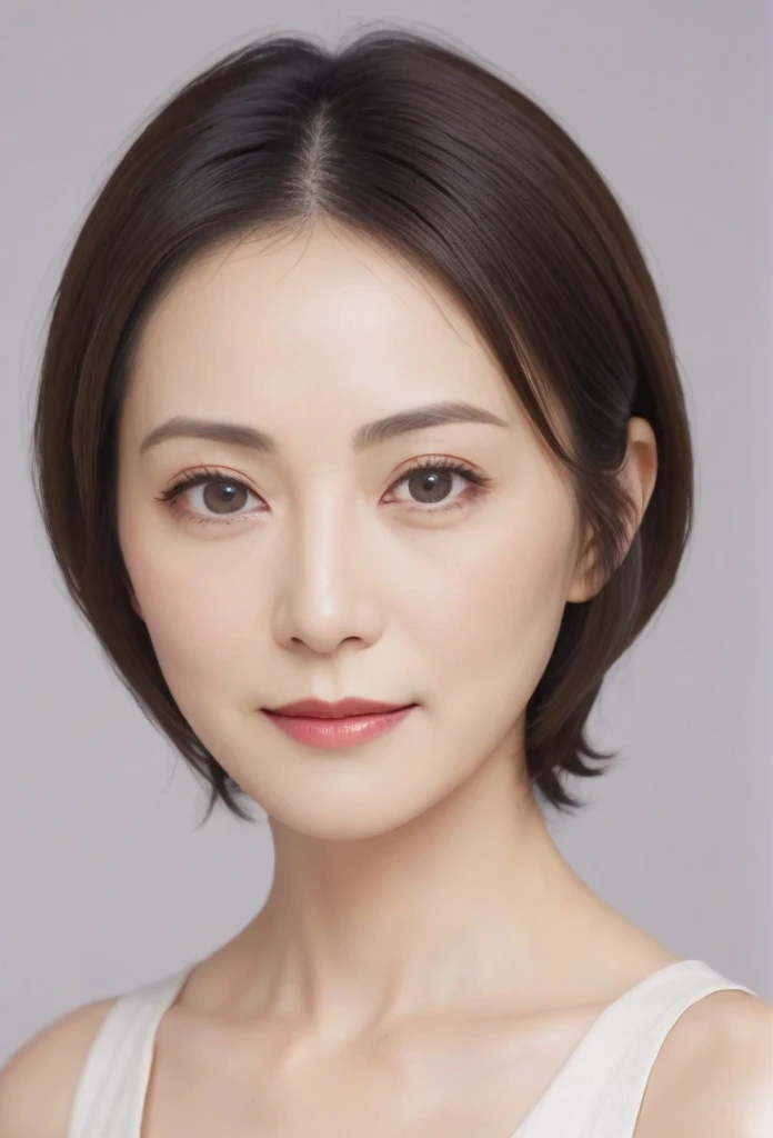 High resolution, Shortcuts, Mature Woman,((Center Parting)),50-year-old women,masterpiece, Highest quality, Ultra high definition, Textured skin, Droopy eyes,Thin lips,black eye,((Mole under left lip)),Thin eyebrows,Thin eyebrows,Japan female in her 60s,Na...