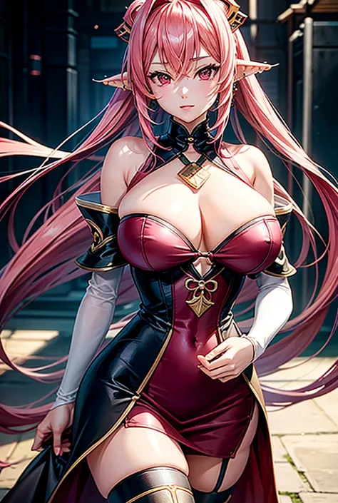 point_9,pointnumber_8_number_7_superior,Source anime,
 close-up detail，Realistic style photos，（Genshin Yaemiko），Sexy Girls，（skin：1.5），Underbust，long pink hair，Huge breasts，Big Breasts，pink，Sexy dress，Red eyes，Ear piercing，Outstanding Japanese comic style，t...