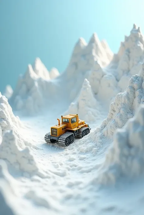 Miniature effect, bulldozer on milk powder mountain. Tilt photographer 