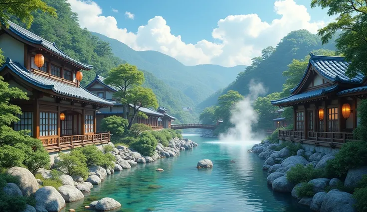 background、1940s、Onsen town in Japan、Japanese style、tourist spot、perfection、unmanned