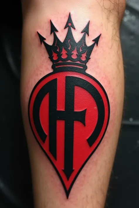 A minimalist Flamengo tattoo with a crown on top and lightning bolts coming out of it