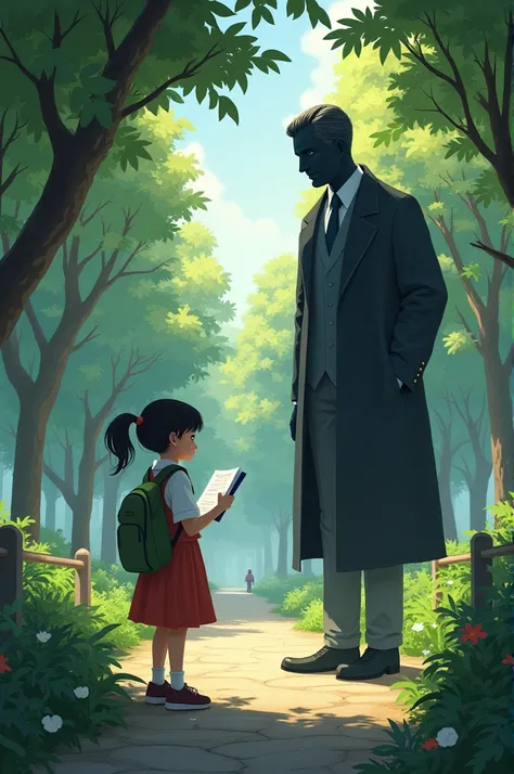 Alice is in the park doing math homework,and meets a tall man with a strange voice 