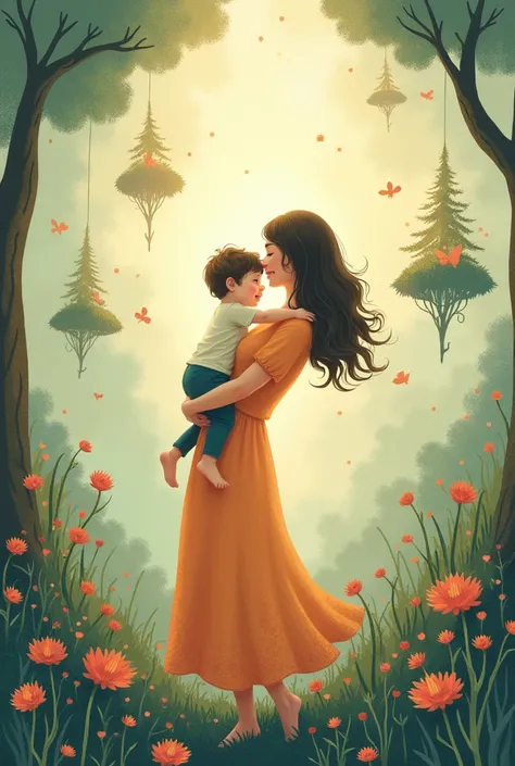 Illustration of a mother&#39;s fantasy world who is always there for her child.