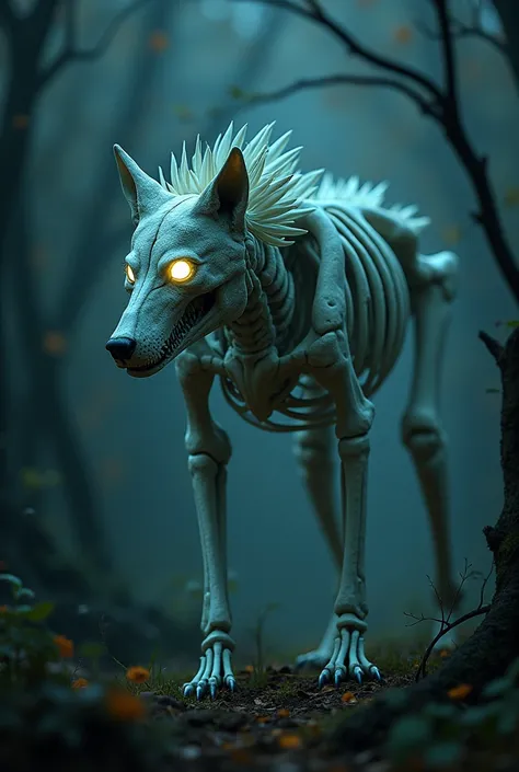 Wolf made of bones with glowing eyes 