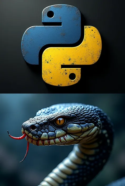 Create two image first one is Python company logo 2nd one is python snake image. First section jas written "I am complex" and second section has written "I am venomous. And title will Who is strong ? 
