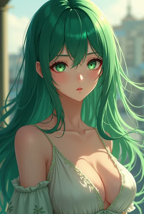 Sexy female anime , with green hair.