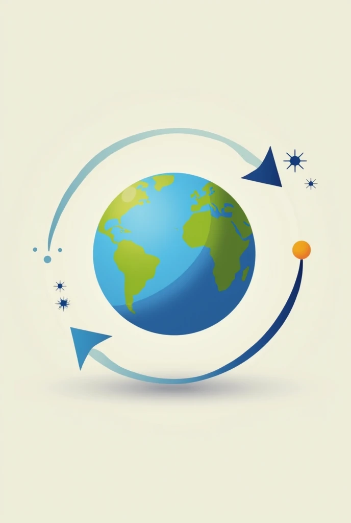 A simple representation of the Earth rotating around its own axis. Show day and night on opposite sides of the Earth, use arrows to show the direction of rotation (da esquerda para a direita). Add small images of the Sun and Moon to illustrate day and nigh...