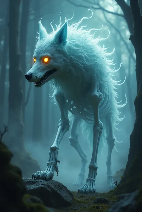 Skeleton wolf with glowing eyes, Fantasy