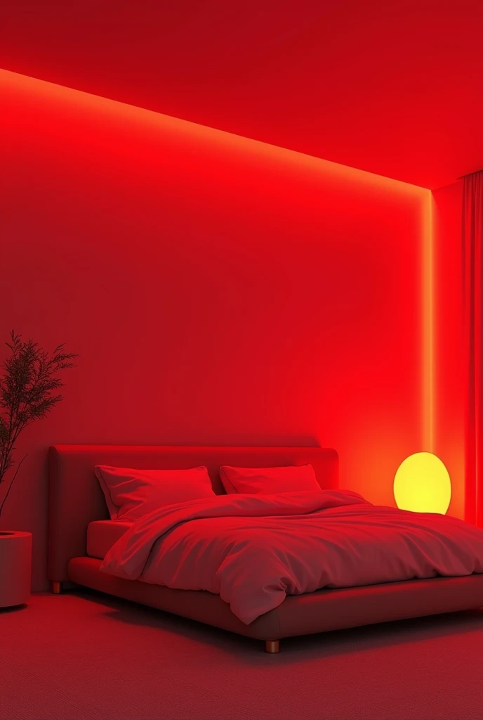 A minimalist bedroom with red LED lights
