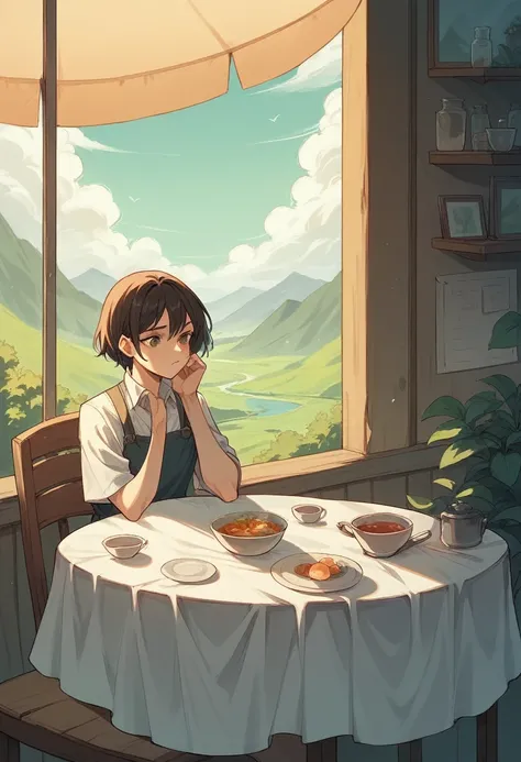 Landscape only、A table with soup