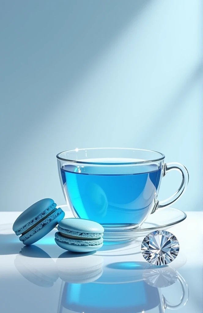 Transparent tea cup、Sapphire Tea、Light blue macarons、diamond、